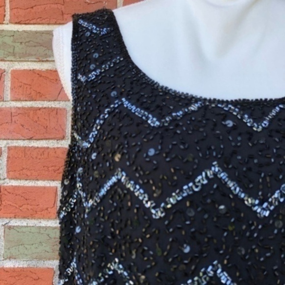 JKARA New York Beaded Sequin Round Neck Black Sleeveless Mini Dress 👗 - Picture 2 of 12
